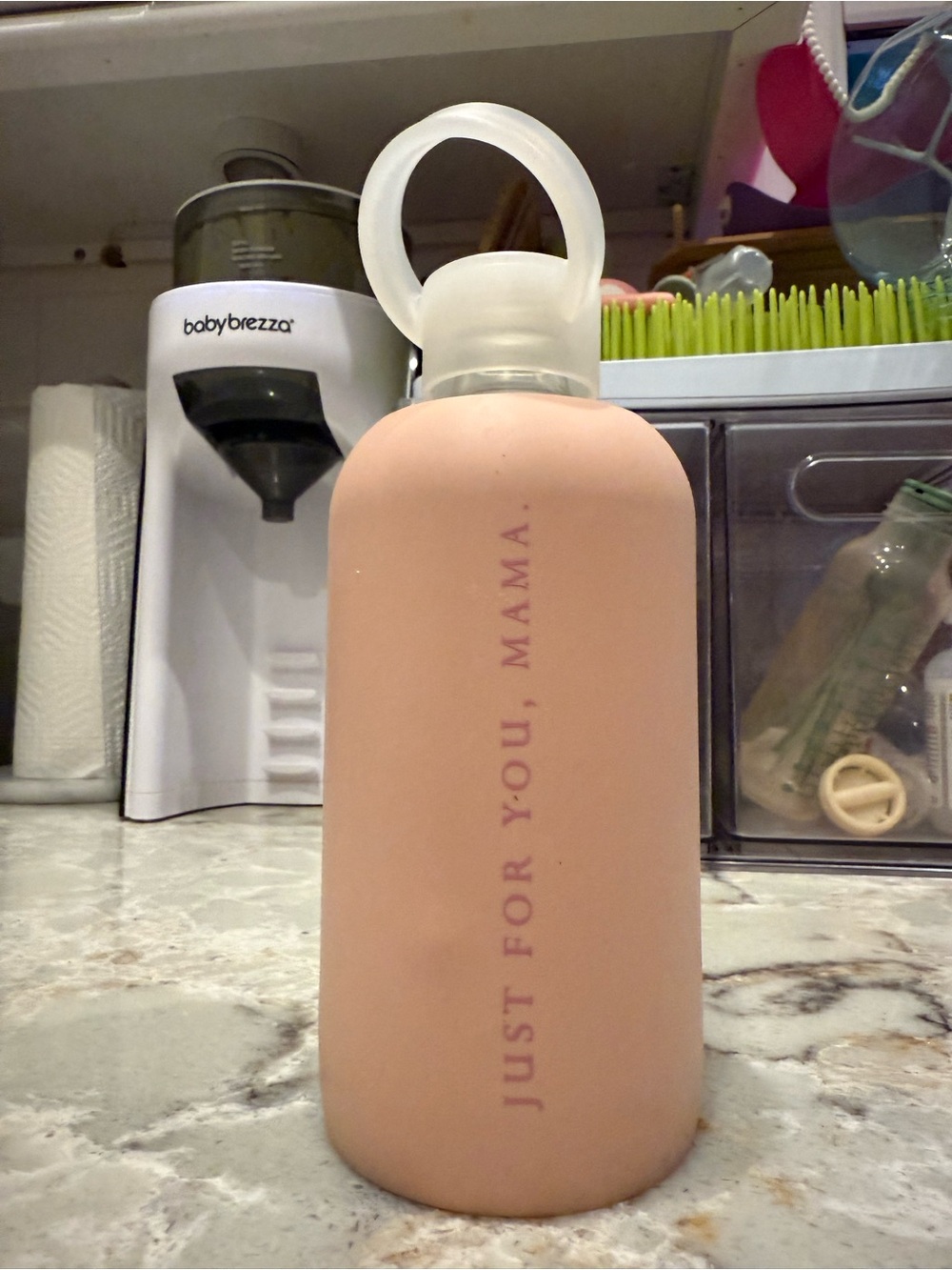 BKR Silicone Water Bottle with 'Just For You, Mama' Print - Blush Pink